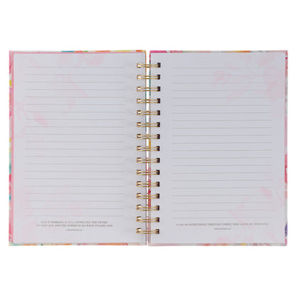 All Things Through Christ Multi-coloured Floral Large Wirebound Journal - Philippians 4:13 - The Christian Gift Company
