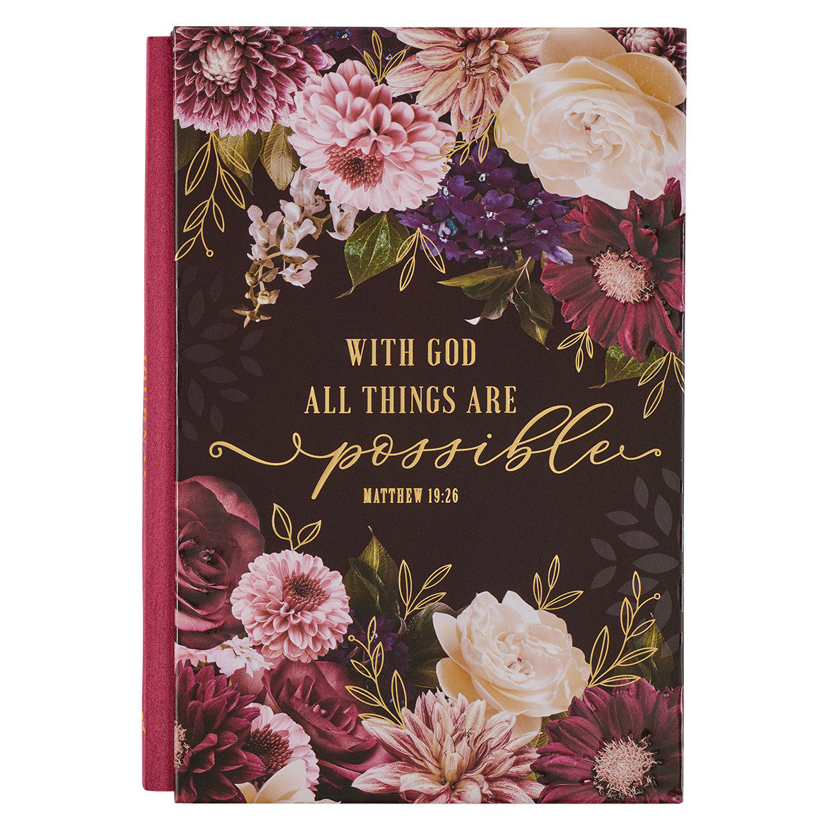 All Things Are Possible Burgundy Floral Quarter-bound Journal - The Christian Gift Company