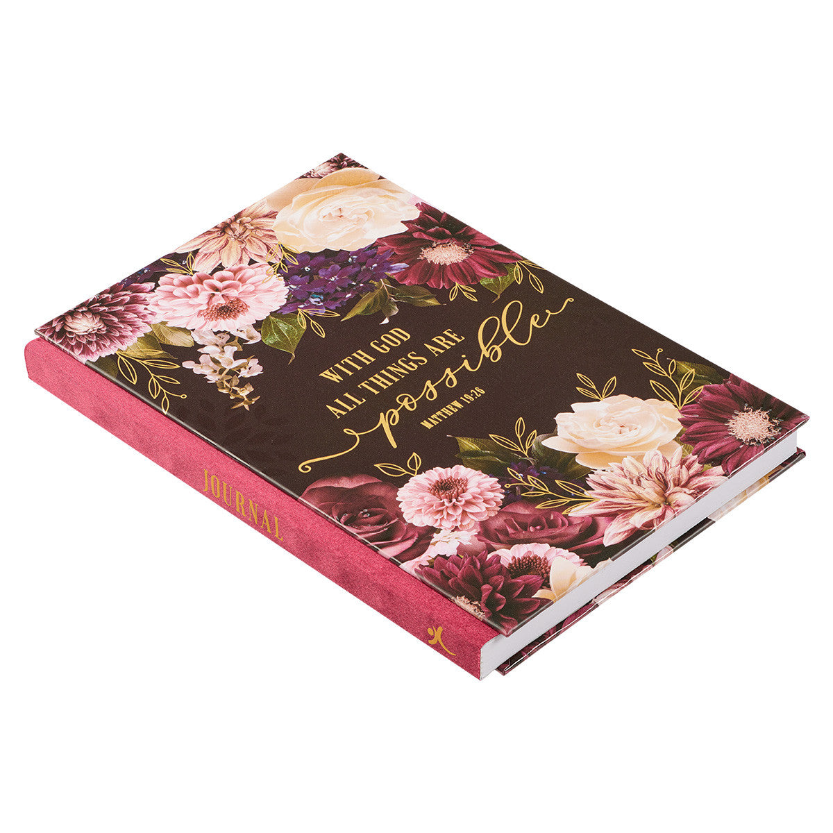 All Things Are Possible Burgundy Floral Quarter-bound Journal - The Christian Gift Company