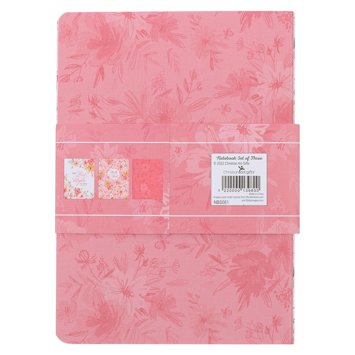 Walk by Faith Berry Pink Floral Large Notebook Set - 2 Corinthians 5:7 - The Christian Gift Company