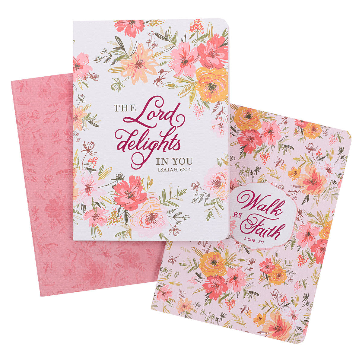 Walk by Faith Berry Pink Floral Large Notebook Set - 2 Corinthians 5:7 - The Christian Gift Company