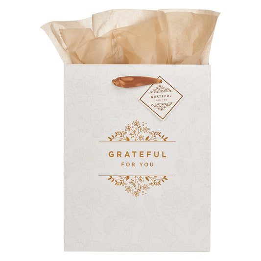 Grateful For You White and Gold Medium Gift Bag - The Christian Gift Company