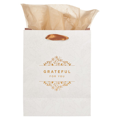 Grateful For You White and Gold Medium Gift Bag - The Christian Gift Company