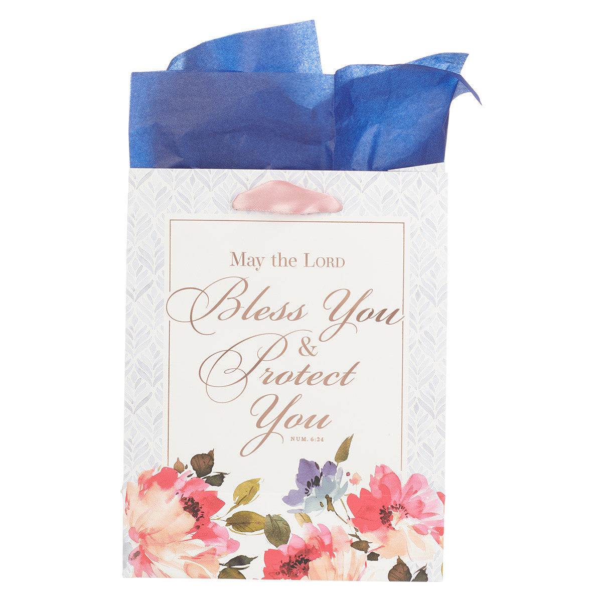 Bless You and Protect You Blue Floral Medium Gift Bag - Numbers 6:24 - The Christian Gift Company
