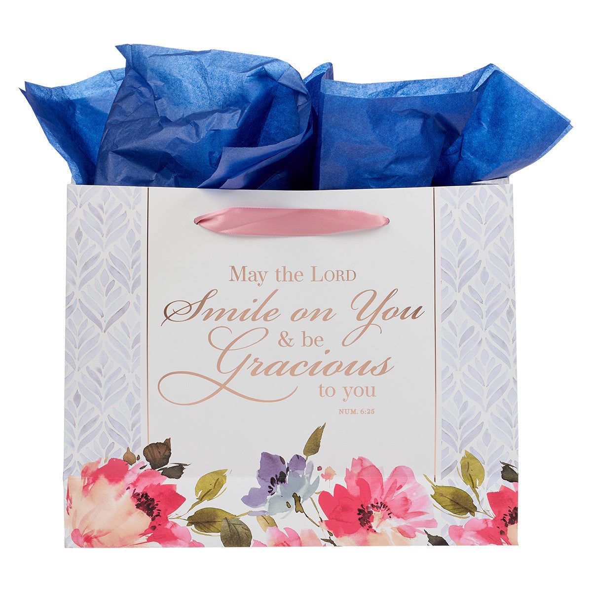 Smile and Be Gracious to You Floral Large Landscape Gift Bag and Card Set - Numbers 6:25 - The Christian Gift Company