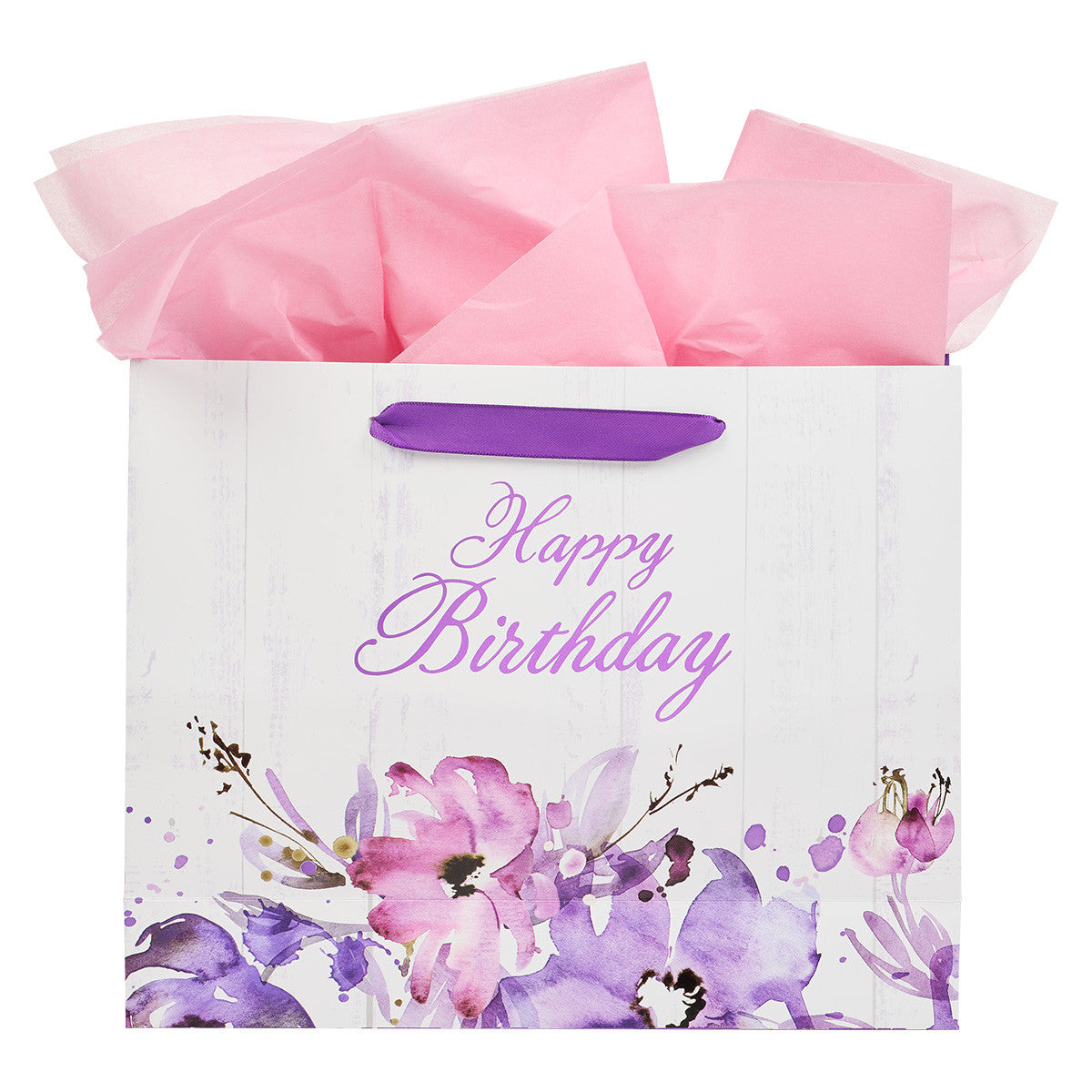Happy Birthday Purple Floral Large Landscape Gift Bag and Card Set - The Christian Gift Company