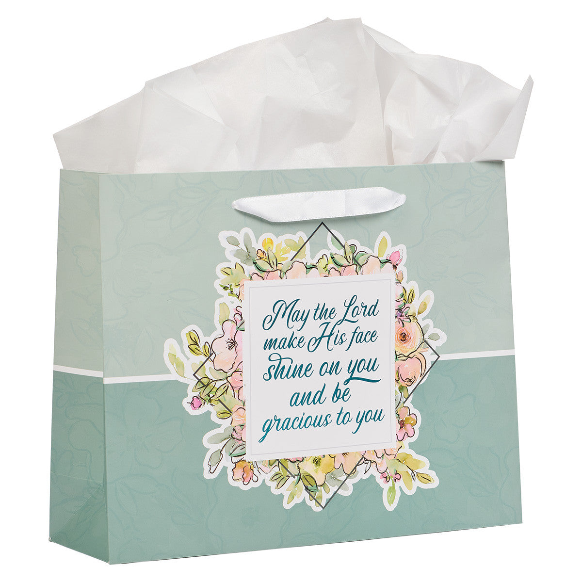 May His Face Shine Upon You Teal Large Landscape Gift Bag - Numbers 6:24 - The Christian Gift Company