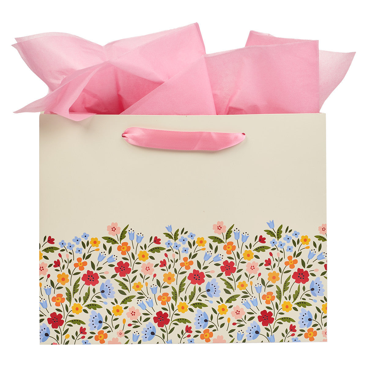 Every Good & Perfect Gift Peach Floral Large Landscape Gift Bag and Card Set - James 1:17 - The Christian Gift Company