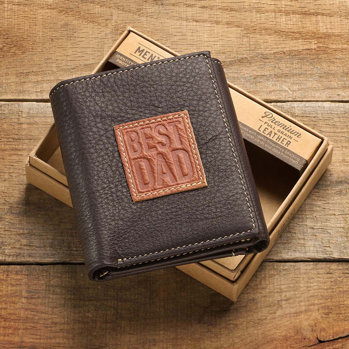 Best Dad Brown and Tan Genuine Leather Trifold Wallet - The Christian Gift Company