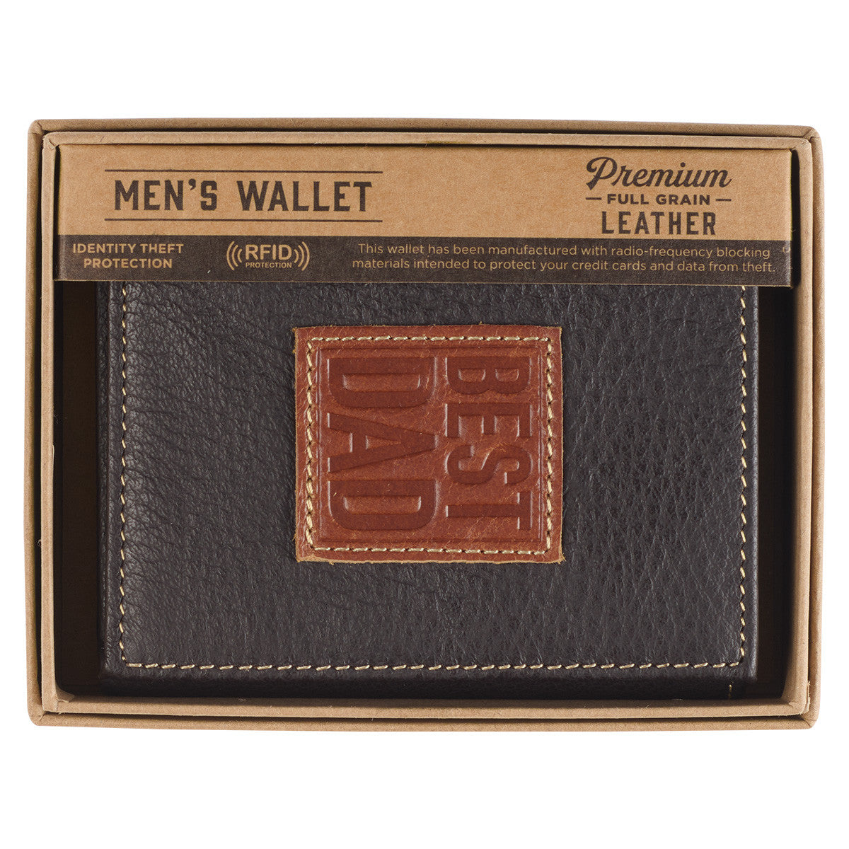 Best Dad Brown and Tan Genuine Leather Trifold Wallet - The Christian Gift Company