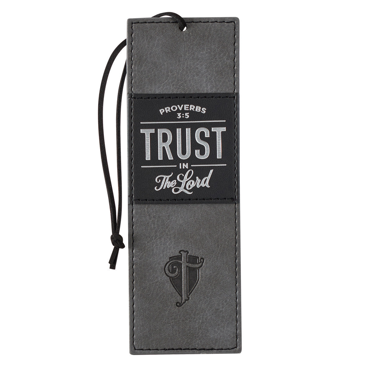 Trust in the LORD Grey and Black Faux Leather Bookmark - Proverbs 3:5 - The Christian Gift Company