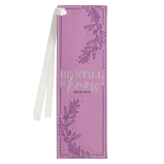 Be Still and Know Lilac Faux Leather Bookmark - Psalm 46:10 - The Christian Gift Company