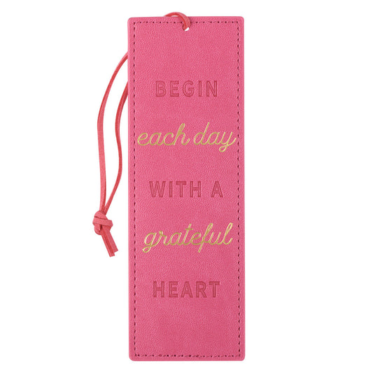 Begin Each Day with a Grateful Heart Pink Faux Leather Bookmark - The Christian Gift Company