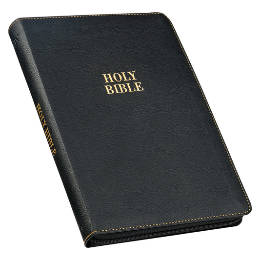 Black Faux Leather Large Print Thinline KJV Bible with Thumb Index and Zippered Closure - The Christian Gift Company