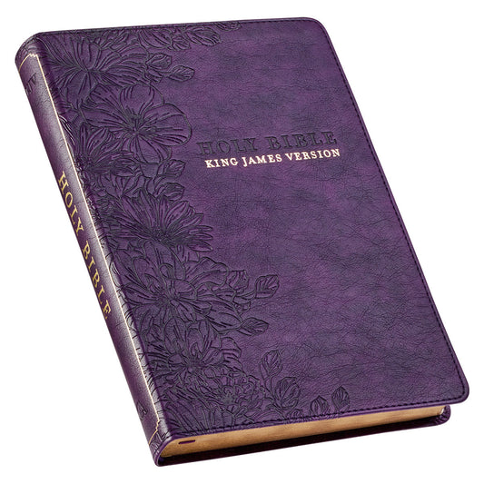 Purple Floral Faux Leather Large Print Thinline King James Version Bible with Thumb Index - The Christian Gift Company