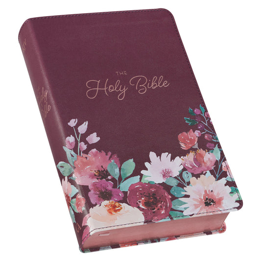 Purple Floral Faux Leather Giant Print Standard-size King James Version Bible with Thumb Index - The Christian Gift Company