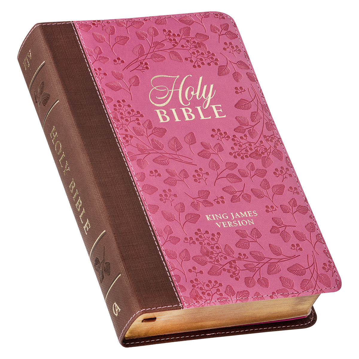 Brown and Berry Pink Faux Leather Giant Print Standard-size King James Version Bible with Thumb Index - The Christian Gift Company