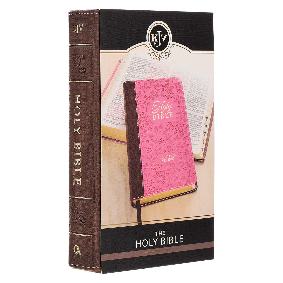 Brown and Berry Pink Faux Leather Giant Print Standard-size King James Version Bible with Thumb Index - The Christian Gift Company
