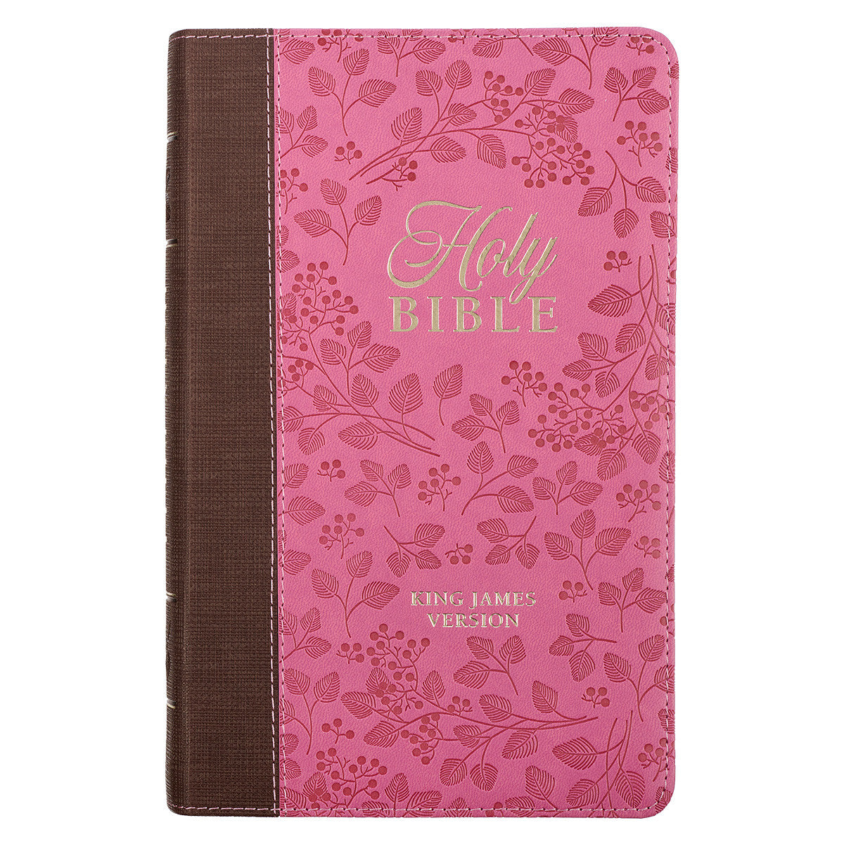 Brown and Berry Pink Faux Leather Giant Print Standard-size King James Version Bible with Thumb Index - The Christian Gift Company