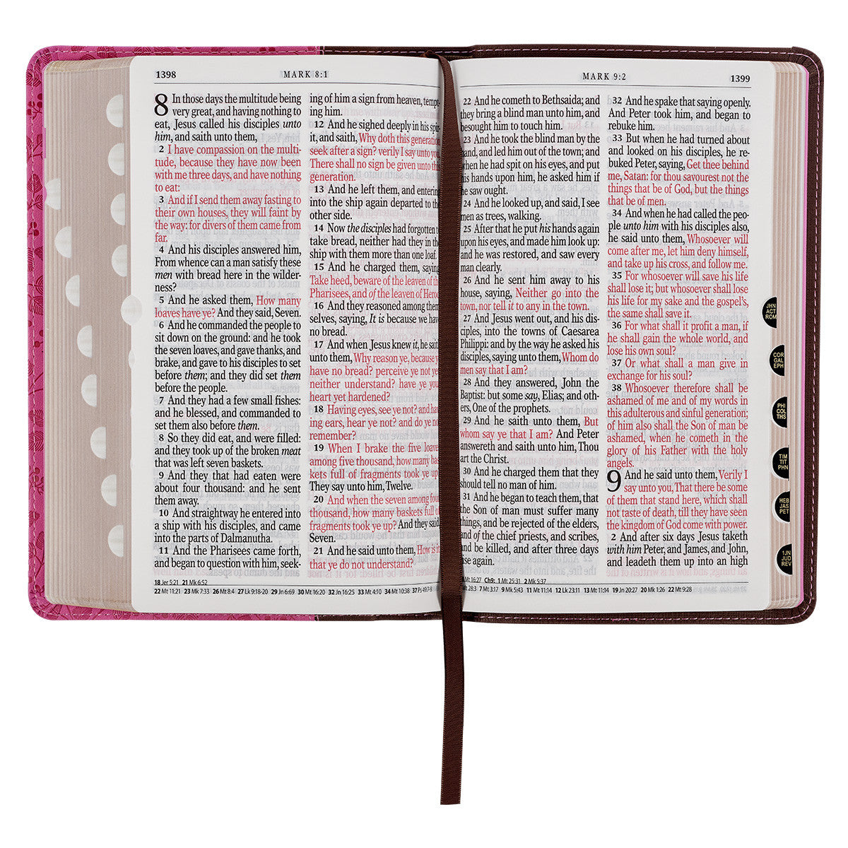 Brown and Berry Pink Faux Leather Giant Print Standard-size King James Version Bible with Thumb Index - The Christian Gift Company
