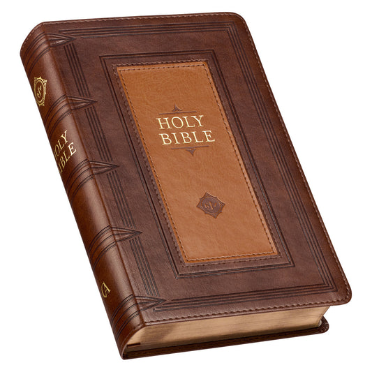 Saddle Tan and Butterscotch Faux Leather Giant Print Standard-size King James Version Bible with Thumb Indexing - The Christian Gift Company
