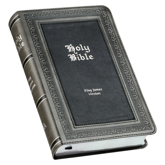 Grey and Black Faux Leather Giant Print Standard-size King James Version Bible with Thumb Index - The Christian Gift Company