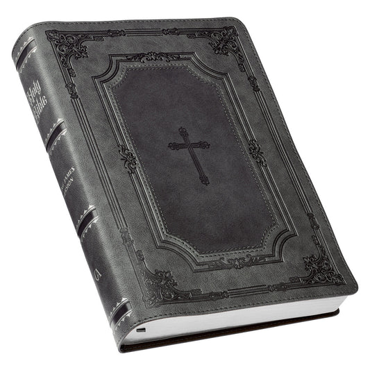 Grey with Black Inlay Faux Leather Super Giant Print King James Version Bible with Thumb Index - The Christian Gift Company