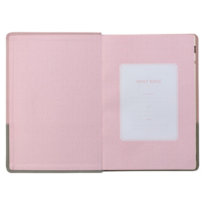 Pink and Grey Faux Leather Super Giant Print Full-size King James Version Bible with Thumb Index - The Christian Gift Company