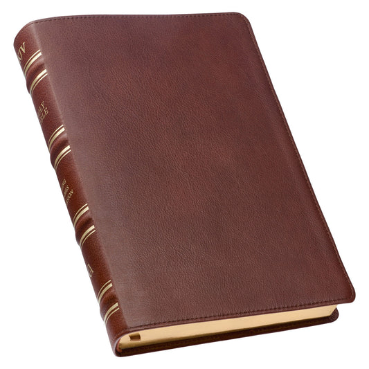 Saddle Tan Genuine Leather Giant Print Full-size King James Version Bible with Thumb Indexing - The Christian Gift Company