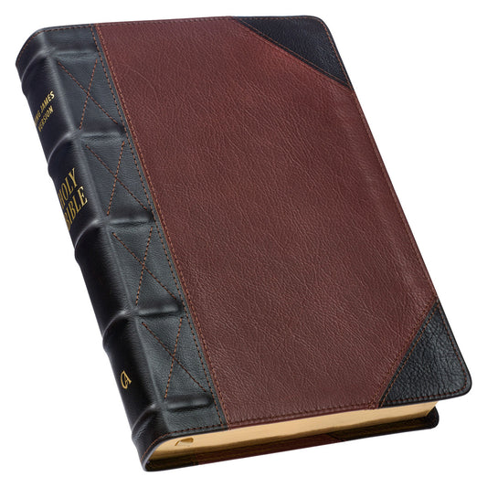 Tawny and Dark Brown Genuine Leather Giant Print King James Version Bible with Thumb Index - The Christian Gift Company