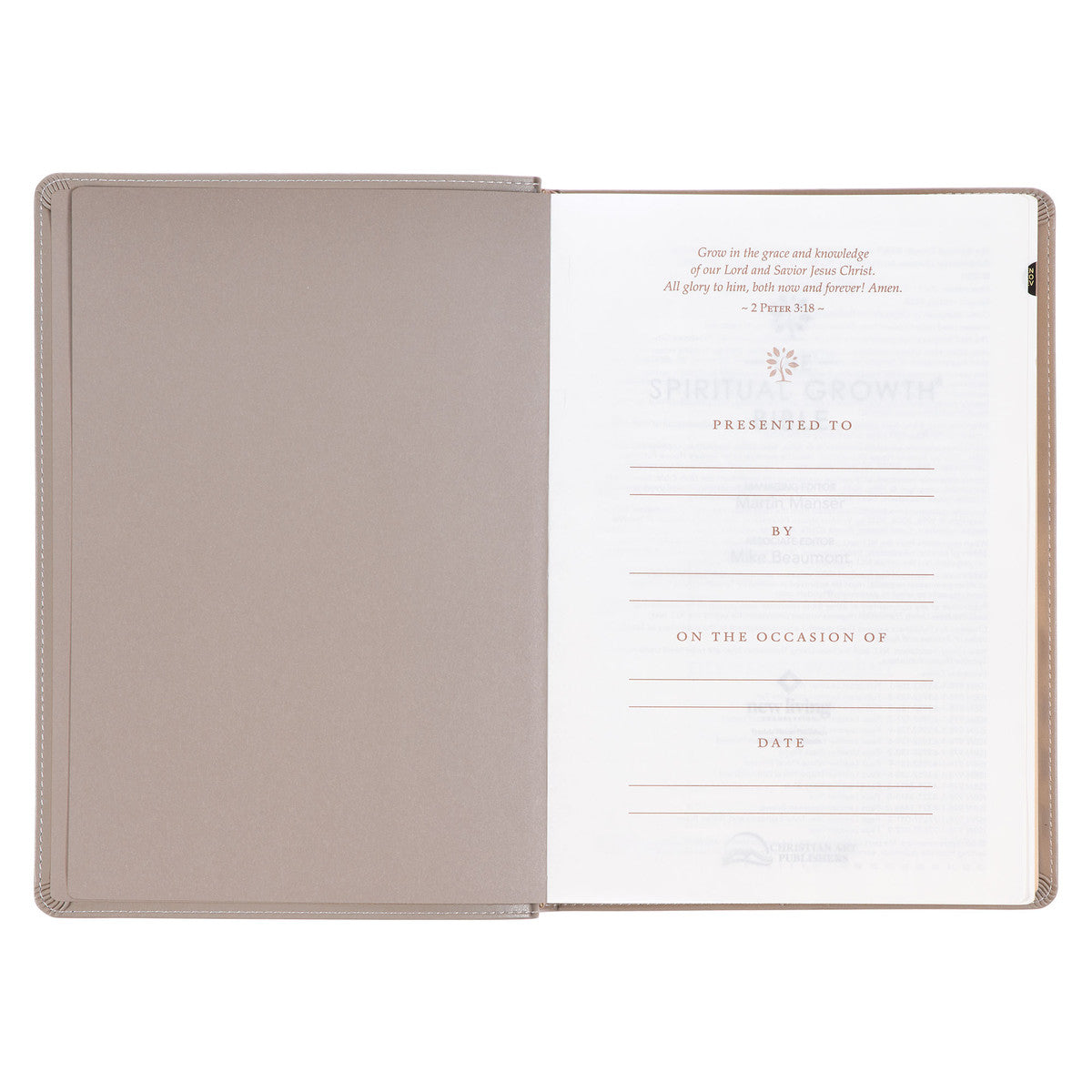 Embroidered Taupe Faux Leather Spiritual Growth Bible - The Christian Gift Company
