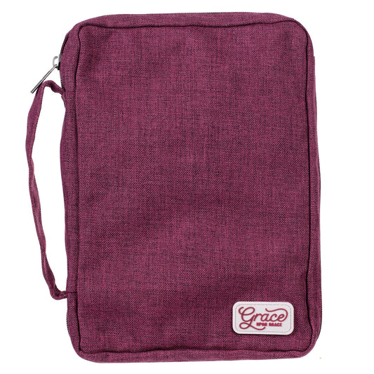 Plum Poly-Canvas Value Bible Cover with Grace Badge - John 1:16 - The Christian Gift Company