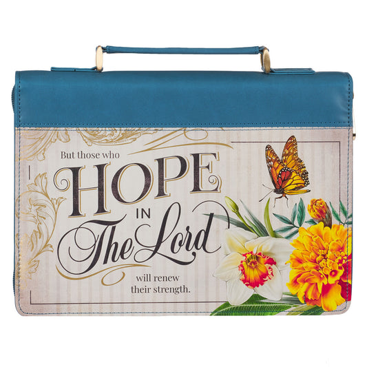 Hope in the LORD Floral Mediterranean Blue Faux Leather Fashion Bible Cover - The Christian Gift Company