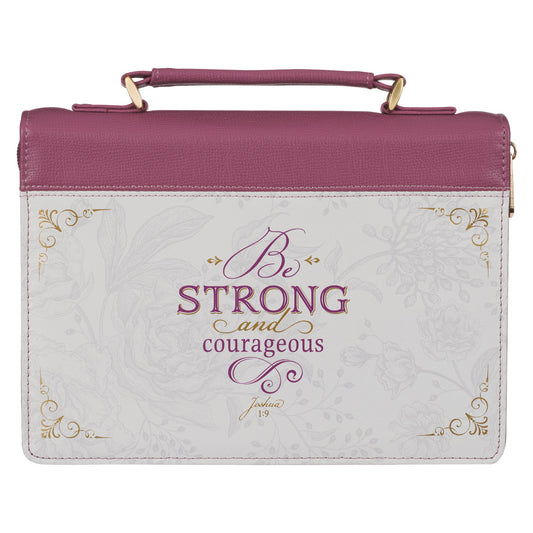 Strong and Courageous Topaz Pink Faux Leather Fashion Bible Cover - Joshua 1:9 - The Christian Gift Company