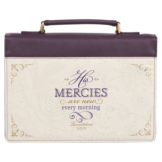 His Mercies Are New Dark Amethyst Purple Fashion Bible Cover - Lamentations 3:22-23 - The Christian Gift Company