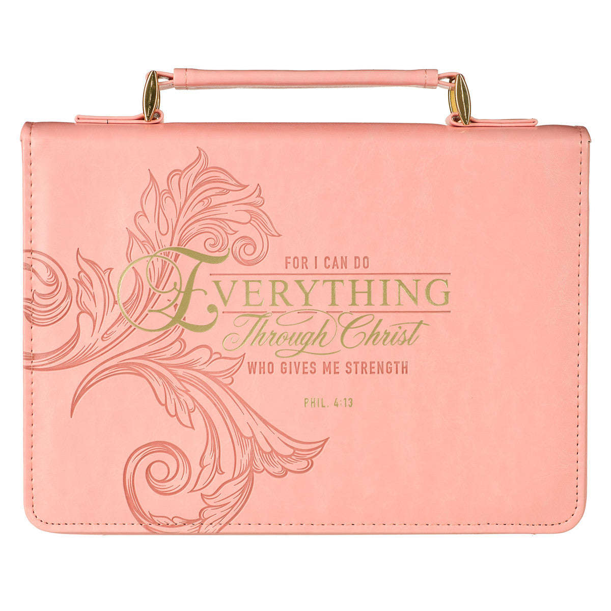 Through Christ Fluted Iris Pink Faux Leather Fashion Bible Cover - Philippians 4:13 - The Christian Gift Company