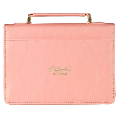 Through Christ Fluted Iris Pink Faux Leather Fashion Bible Cover - Philippians 4:13 - The Christian Gift Company