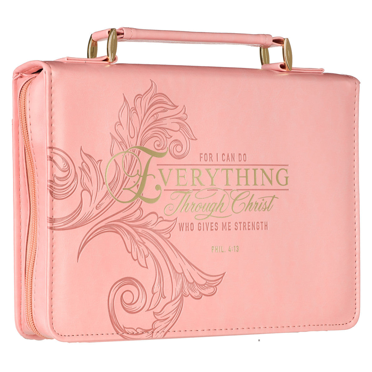Through Christ Fluted Iris Pink Faux Leather Fashion Bible Cover - Philippians 4:13 - The Christian Gift Company