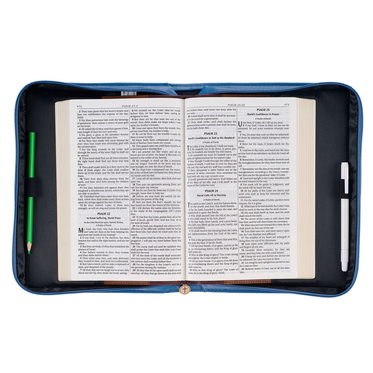 The Kingdom of God Two-tone Blue Faux Leather Fashion Bible Cover - Matthew 6:33 - The Christian Gift Company