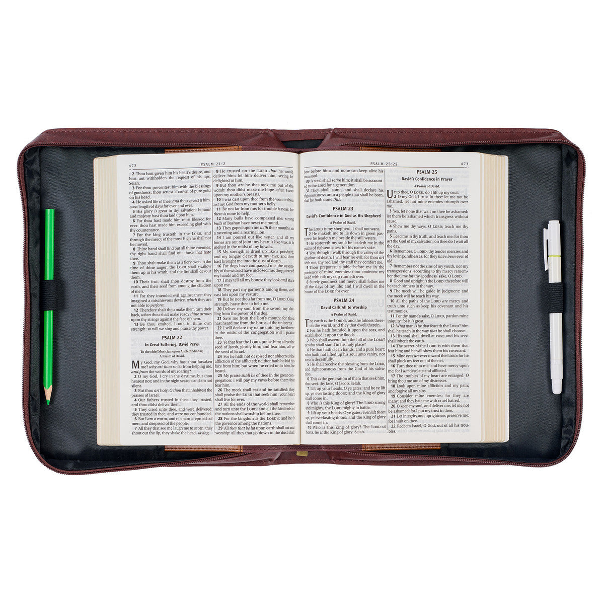 The LORD's Prayer Walnut and Burgundy Faux Leather Classic Bible Cover - Matthew 6: 9-13 - The Christian Gift Company