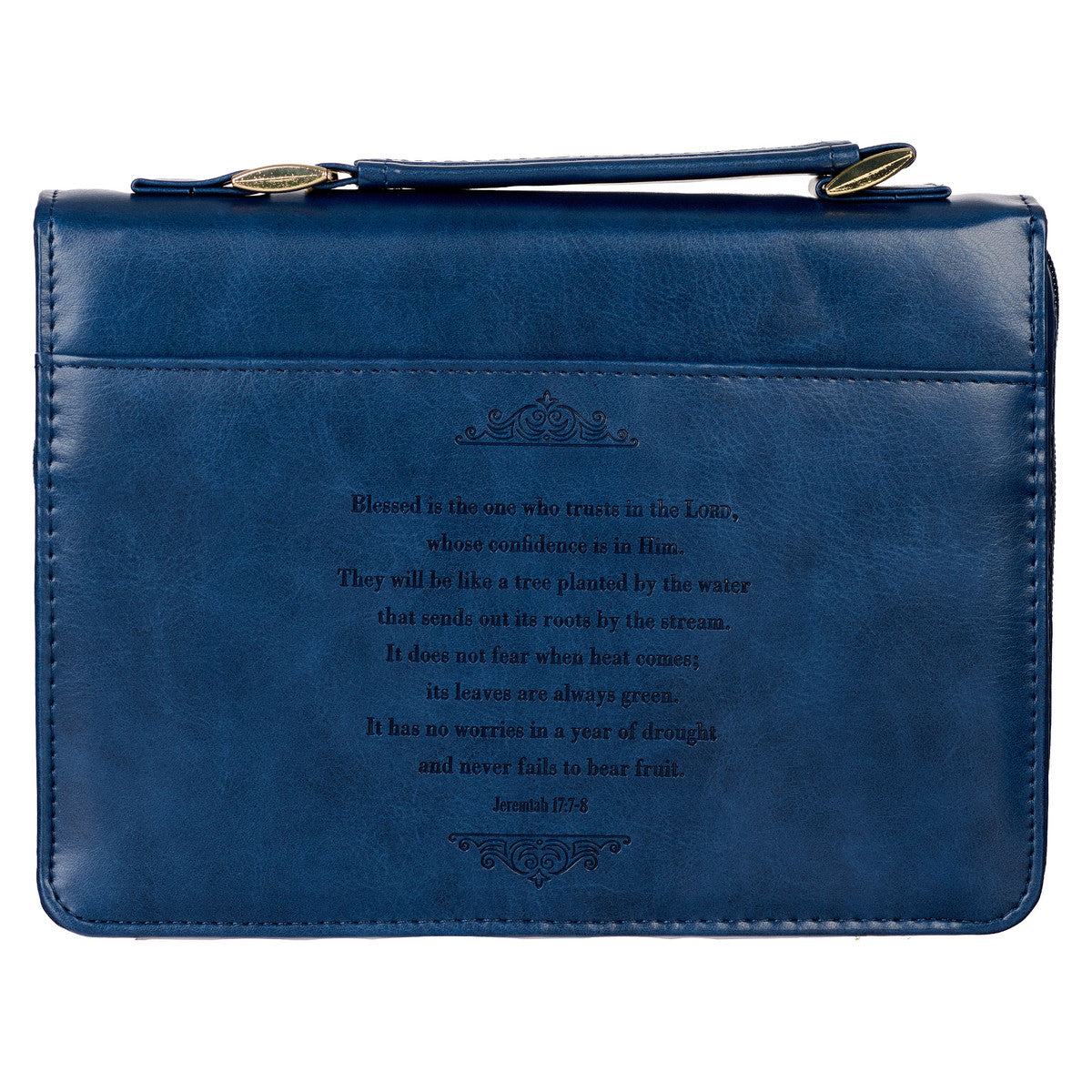 Blessed Is The One Nautical Navy Faux Leather Classic Bible Cover - Jeremiah 17:7 - The Christian Gift Company