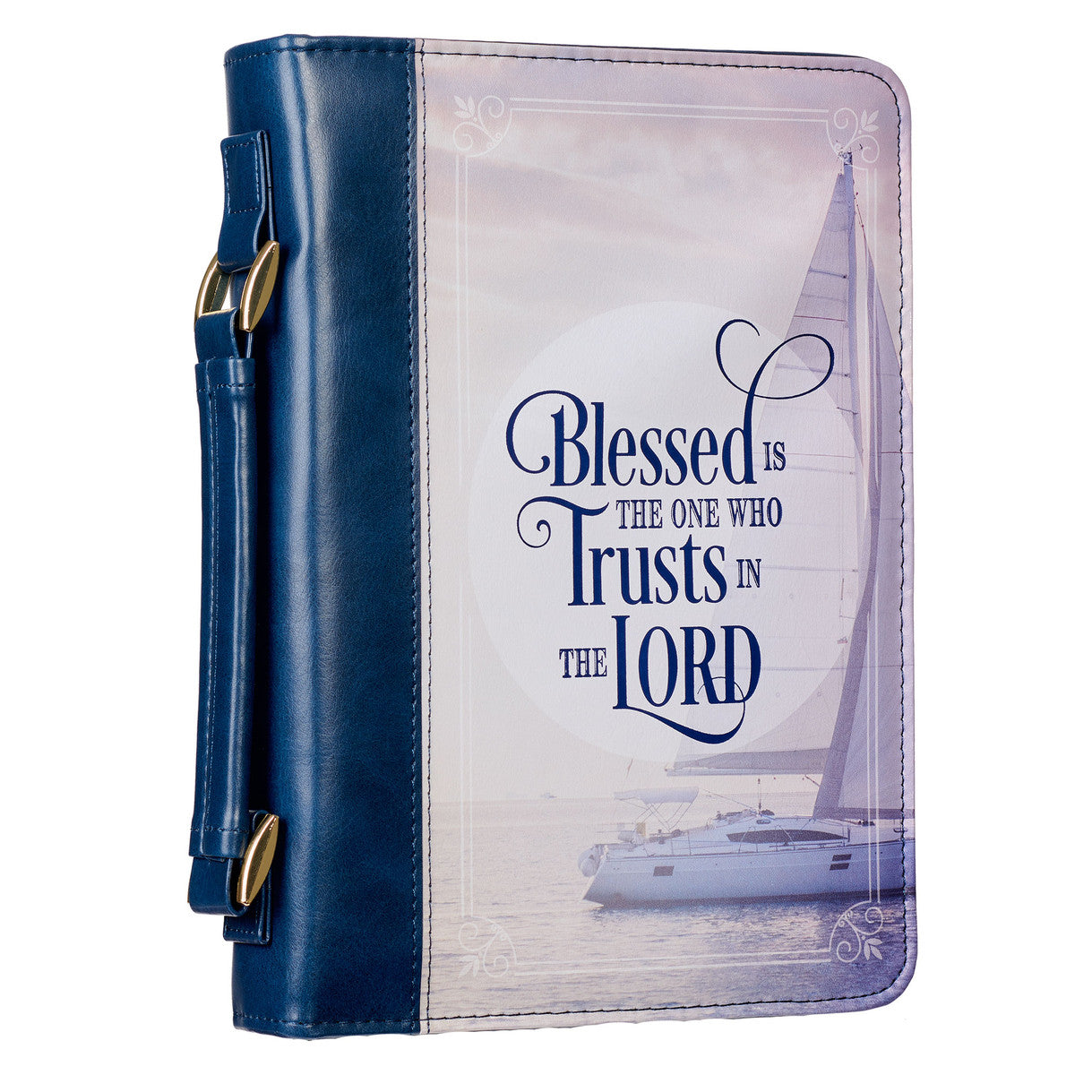 Blessed Is The One Nautical Navy Faux Leather Classic Bible Cover - Jeremiah 17:7 - The Christian Gift Company