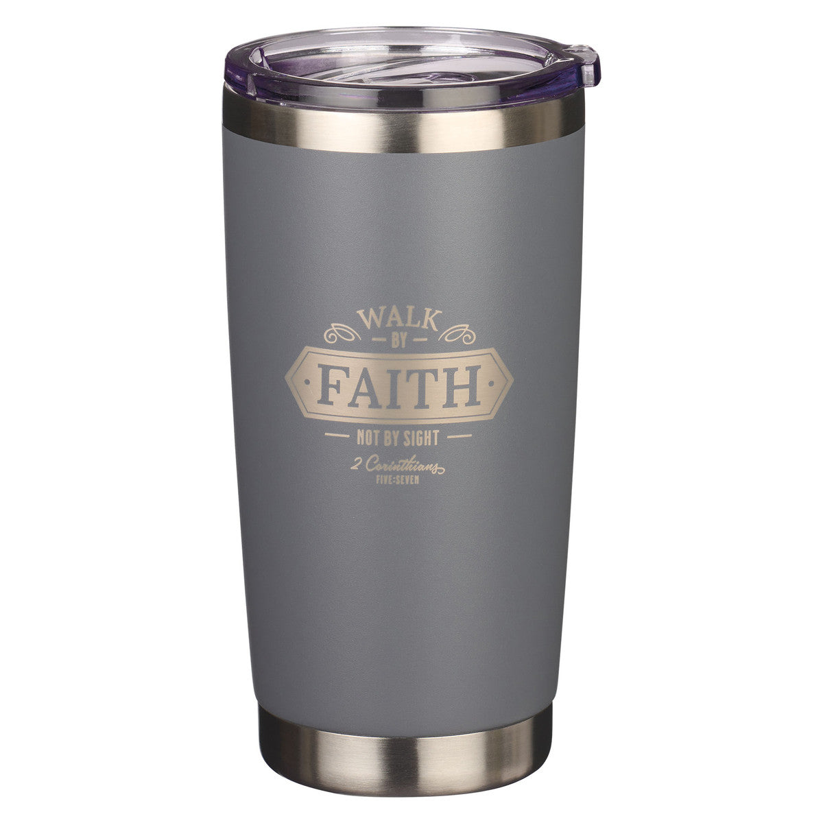 Walk By Faith Grey Stainless Steel Mug - 1 Corinthians 5:7 - The Christian Gift Company