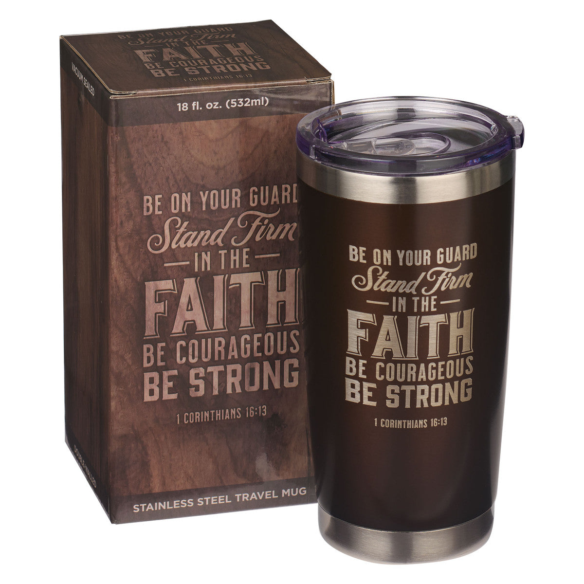 Stand Firm Brown Stainless Steel Mug - 1 Corinthians 16:13 - The Christian Gift Company