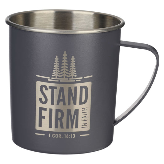 Stand Firm Anchor Grey Camp-style Stainless Steel Mug - 1 Corinthians 16:13 - The Christian Gift Company