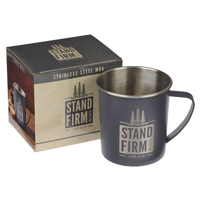 Stand Firm Anchor Grey Camp-style Stainless Steel Mug - 1 Corinthians 16:13 - The Christian Gift Company