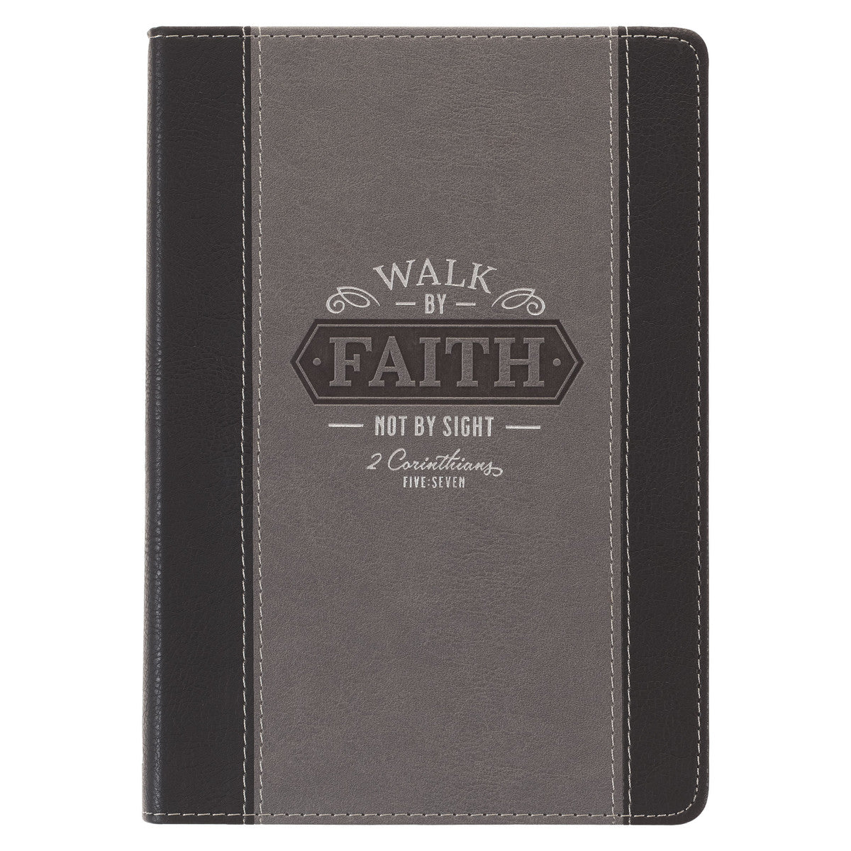Walk by Faith Black and Grey Faux Leather Classic Journal - 2 Corinthians 5:7 - The Christian Gift Company