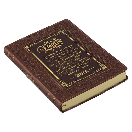 The LORD's Prayer Walnut and Burgundy Faux Leather Classic Journal - Matthew 6:9-13 - The Christian Gift Company