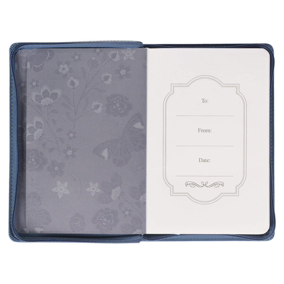 Be Still Floral Embroidered Blue Faux Leather Classic Journal with Zippered Closure - Psalm 46:10 - The Christian Gift Company