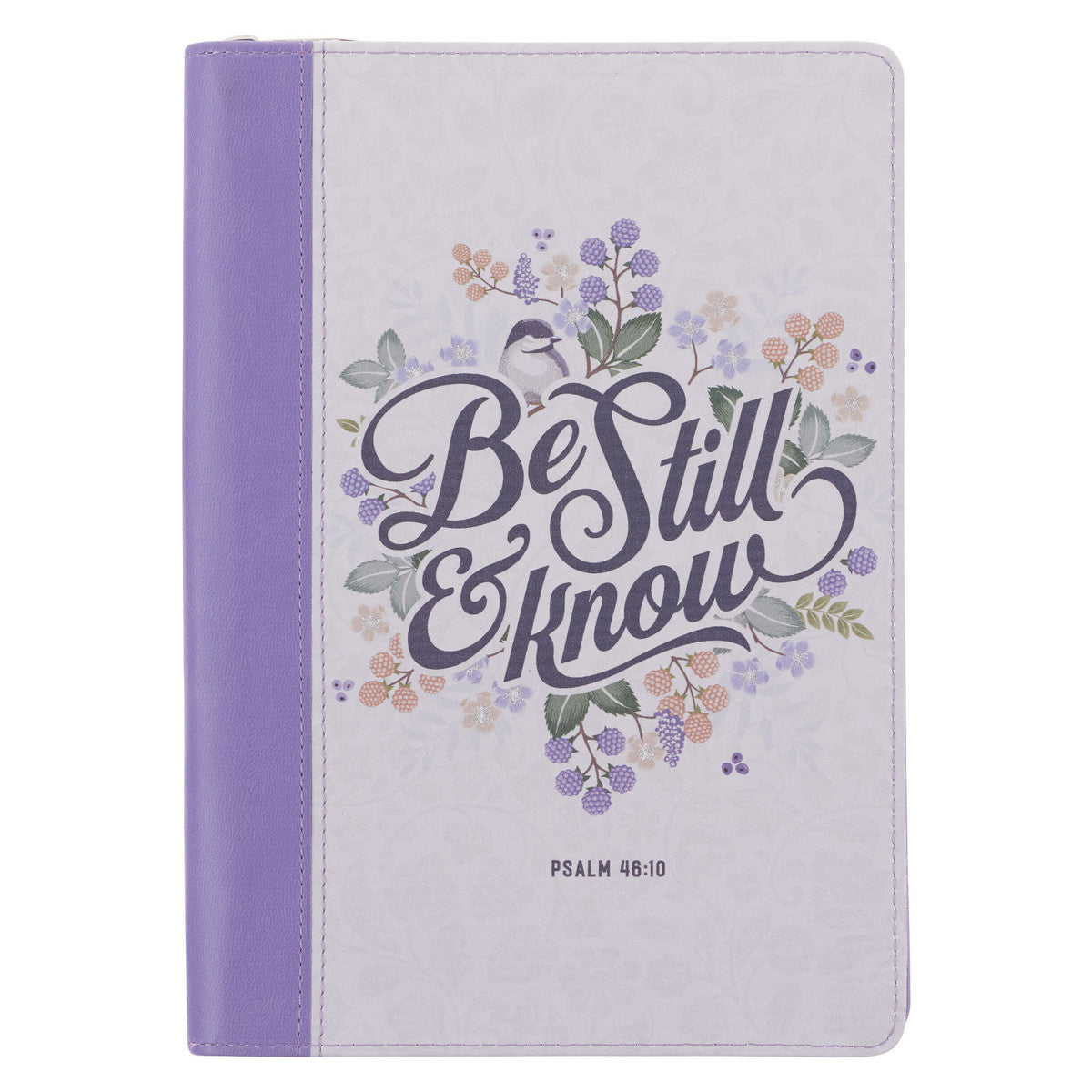 Be Still Purple Pasture Faux Leather Journal with Zippered Closure - Psalm 46:10 - The Christian Gift Company